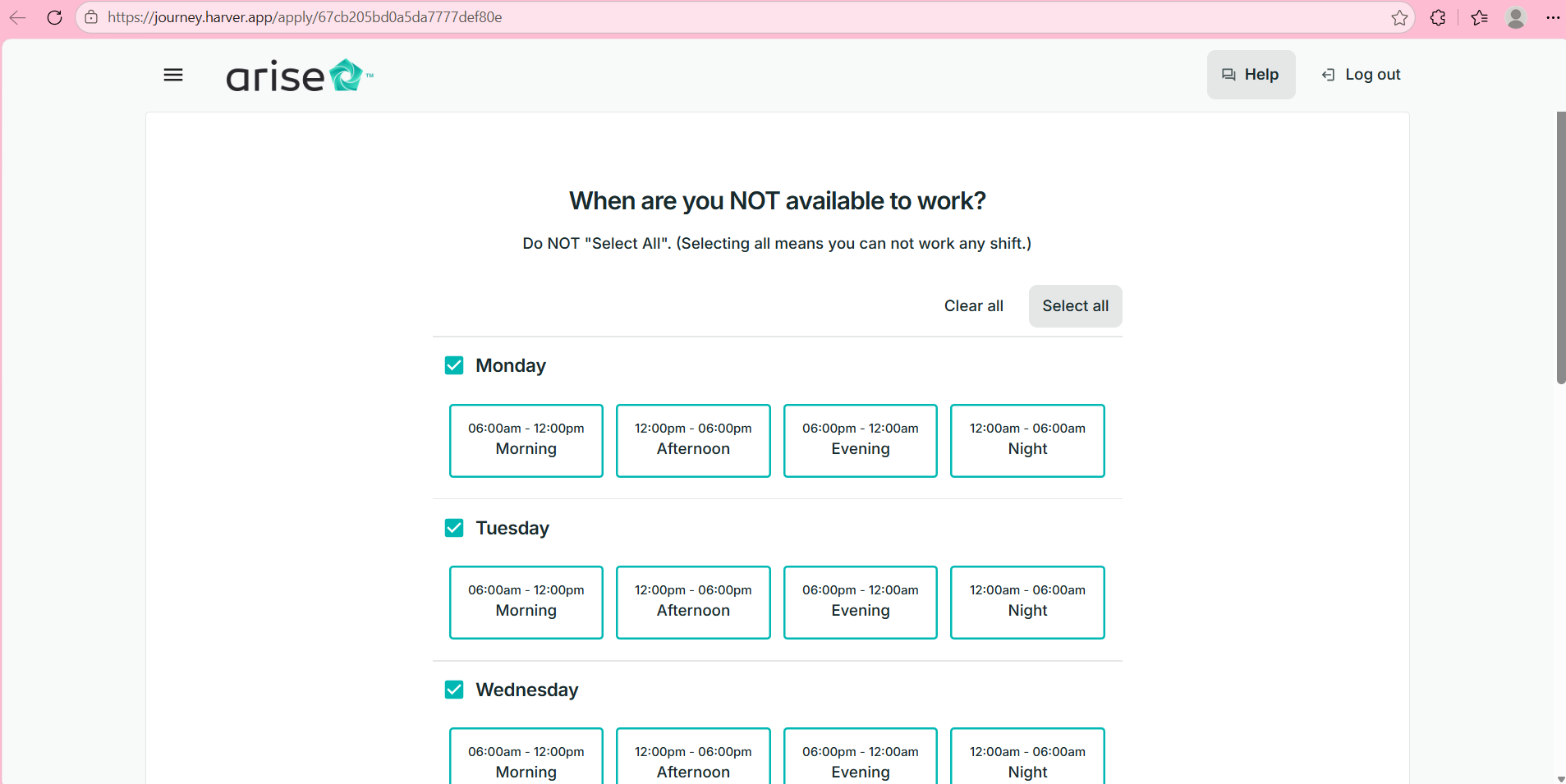 Step 13: When Are You NOT Available to Work?