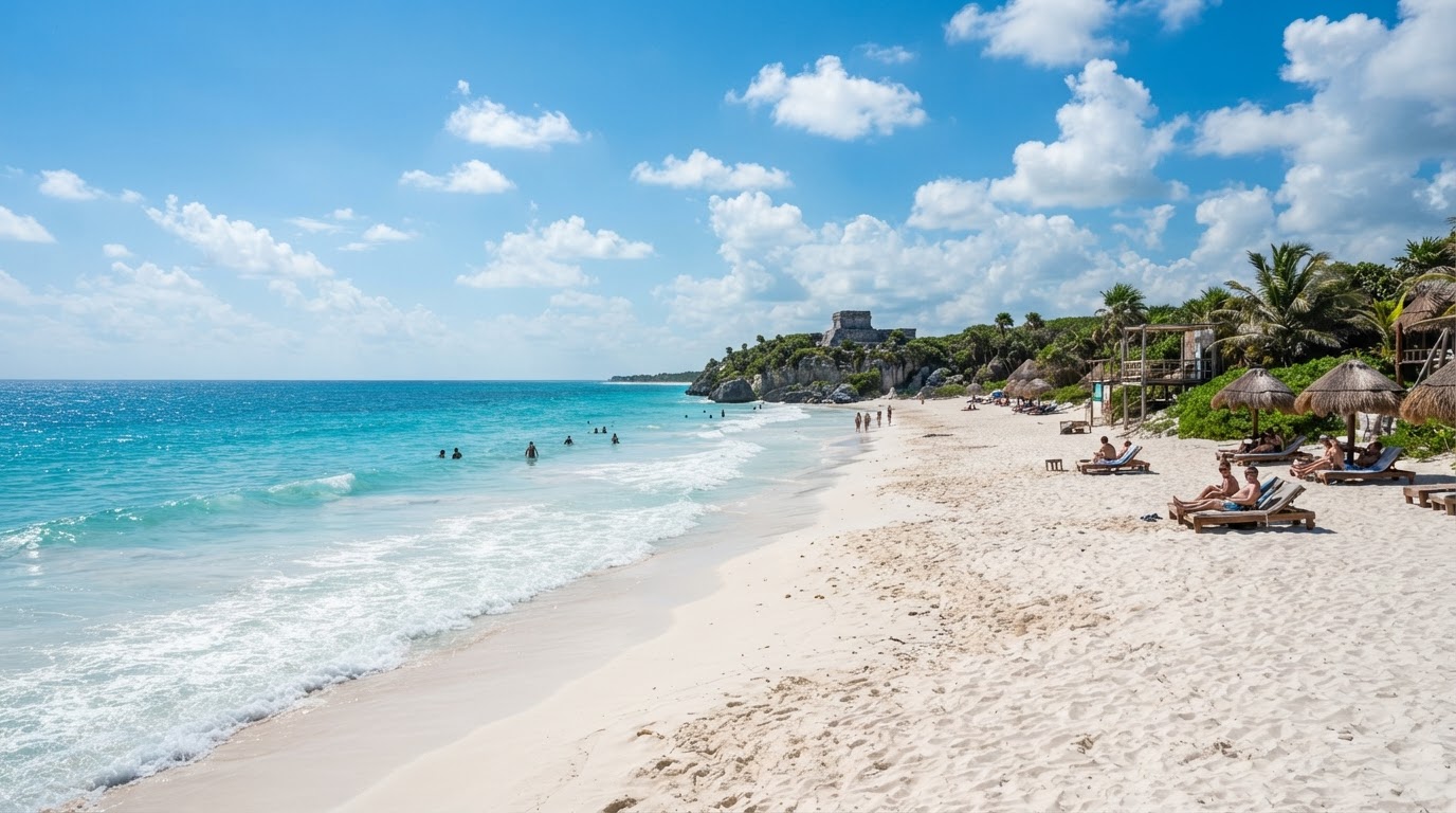 Playa de Tulum con agua turquesa