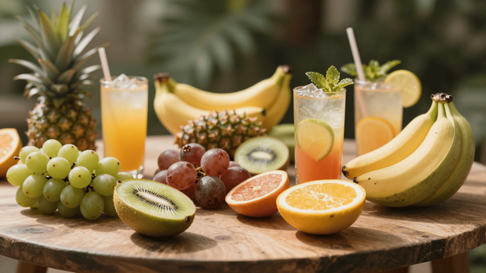 Mesa servida con frutas y bebidas Zafru