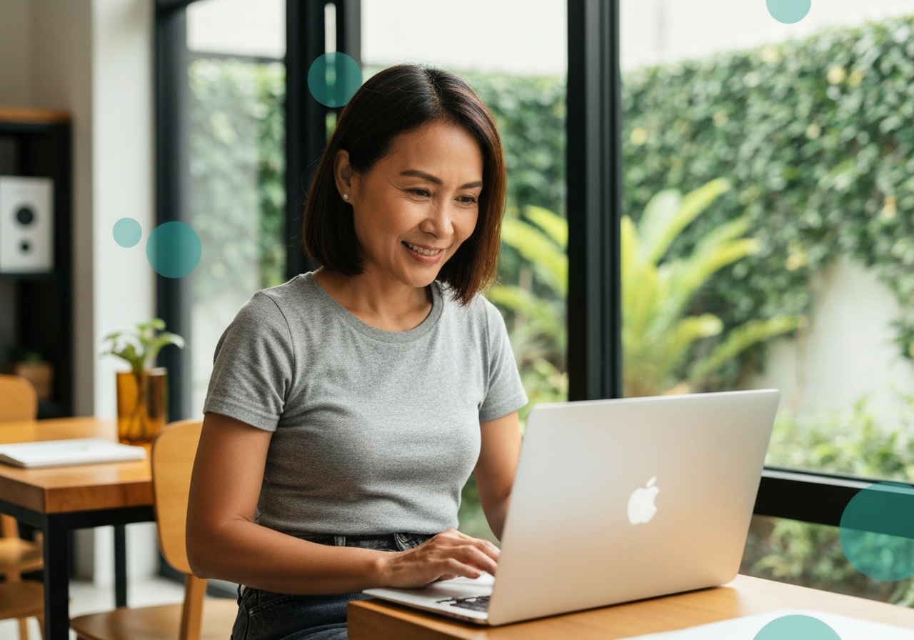 Happy Kiwi business owner using software