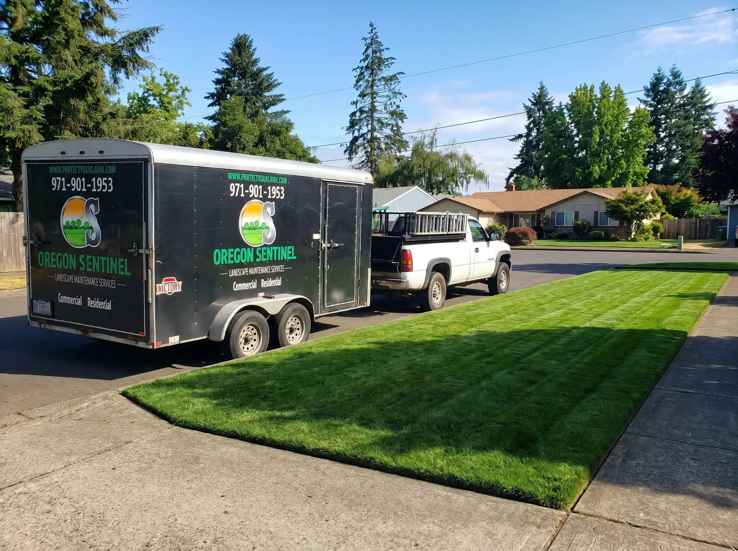 Oregon Sentinel Lawn Care truck in McMinnville OR