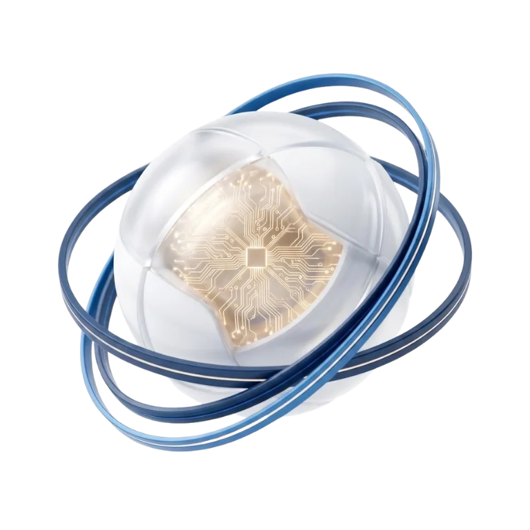 AI Technology Core Sphere representing autonomous AI Receptionist and Business Marketing Automation
