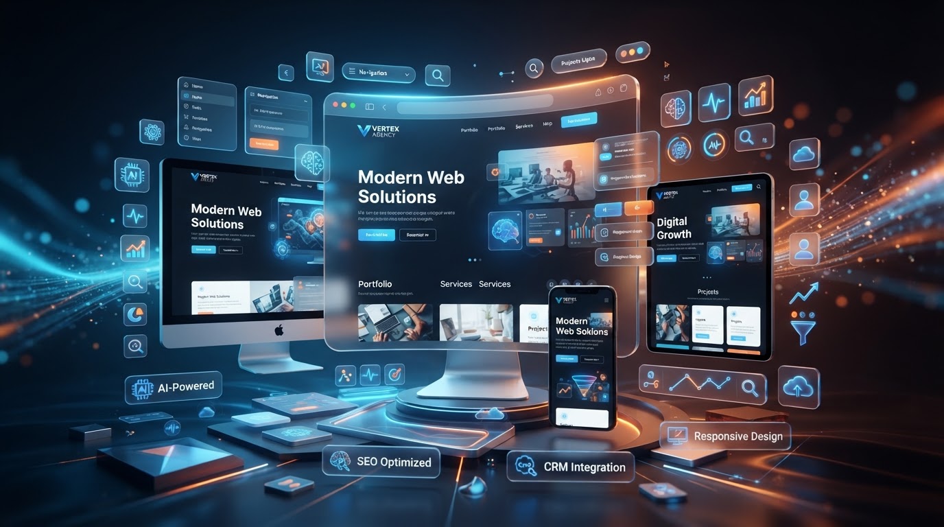 3D Professional Website Design Services - Modern Responsive AI Websites & CRM Integration