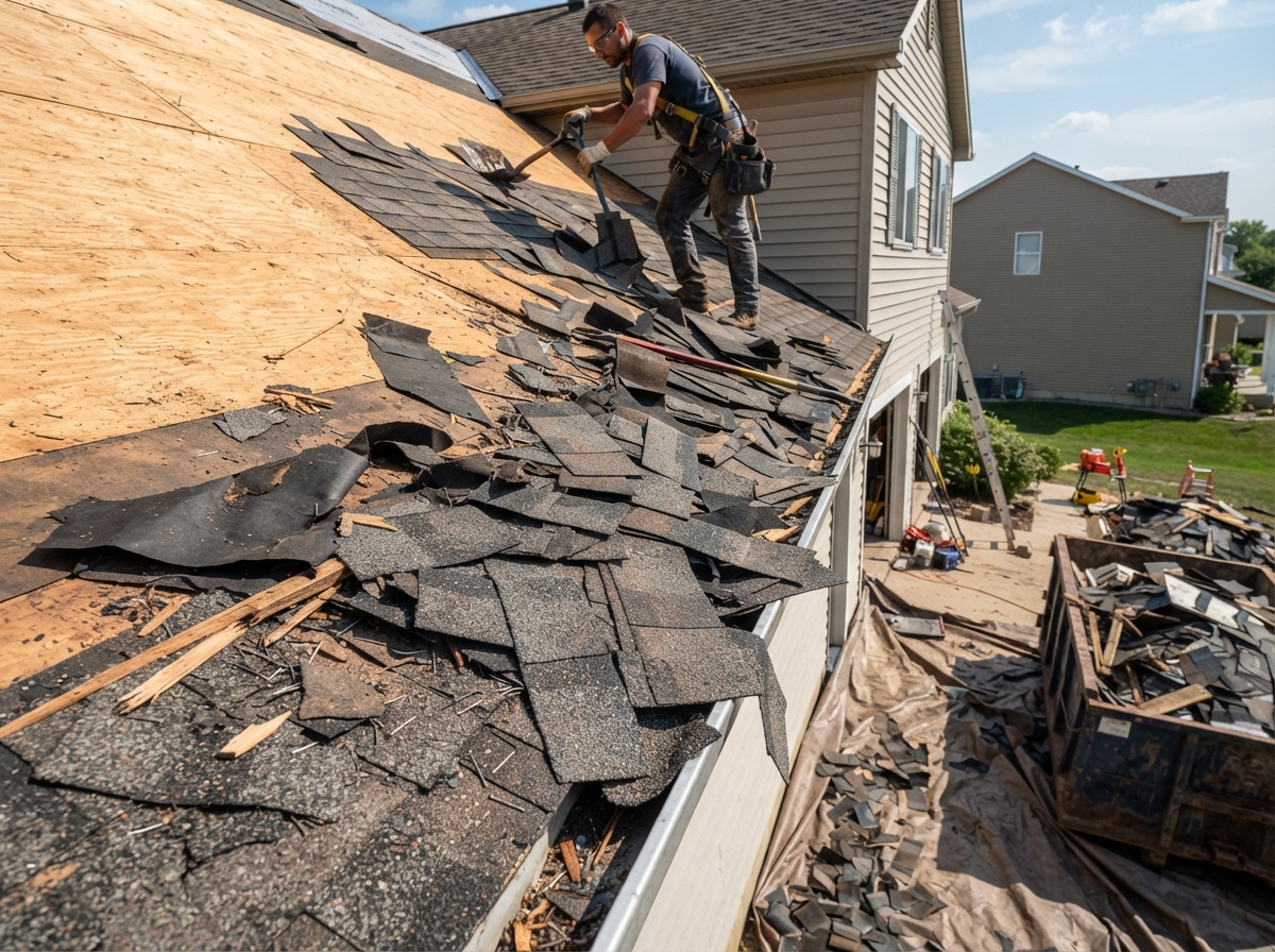 Roofing shingles and debris