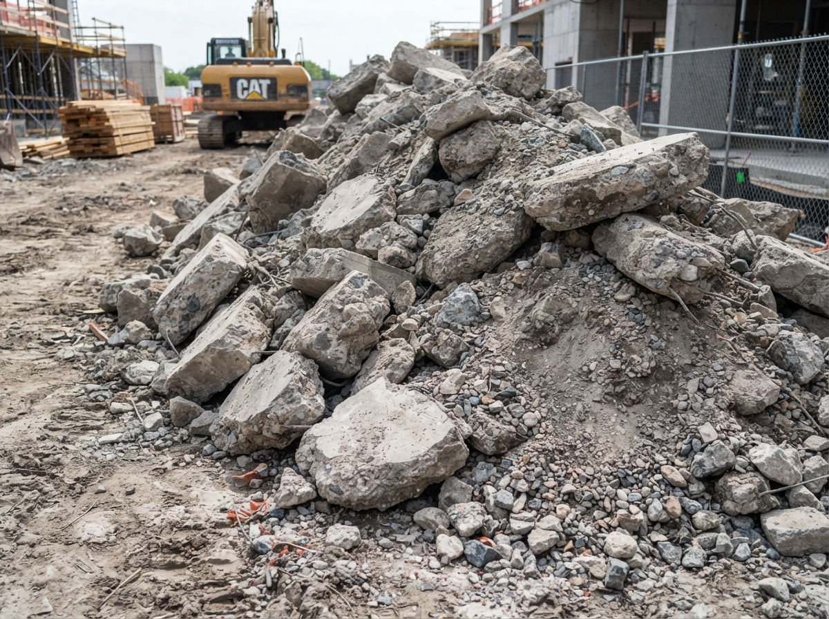 Concrete chunks and gravel for dumpster rental