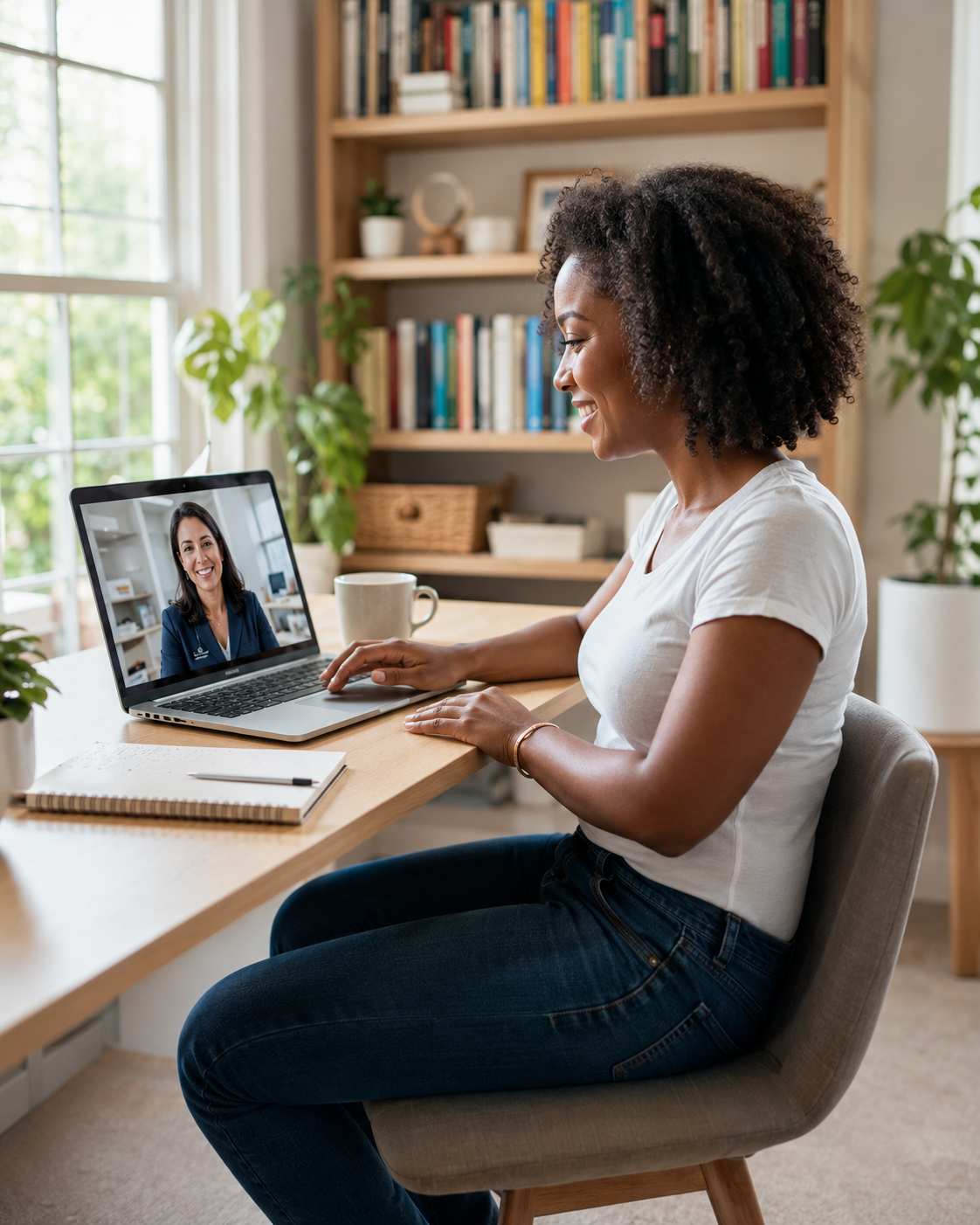Patient comfortably using a laptop at home