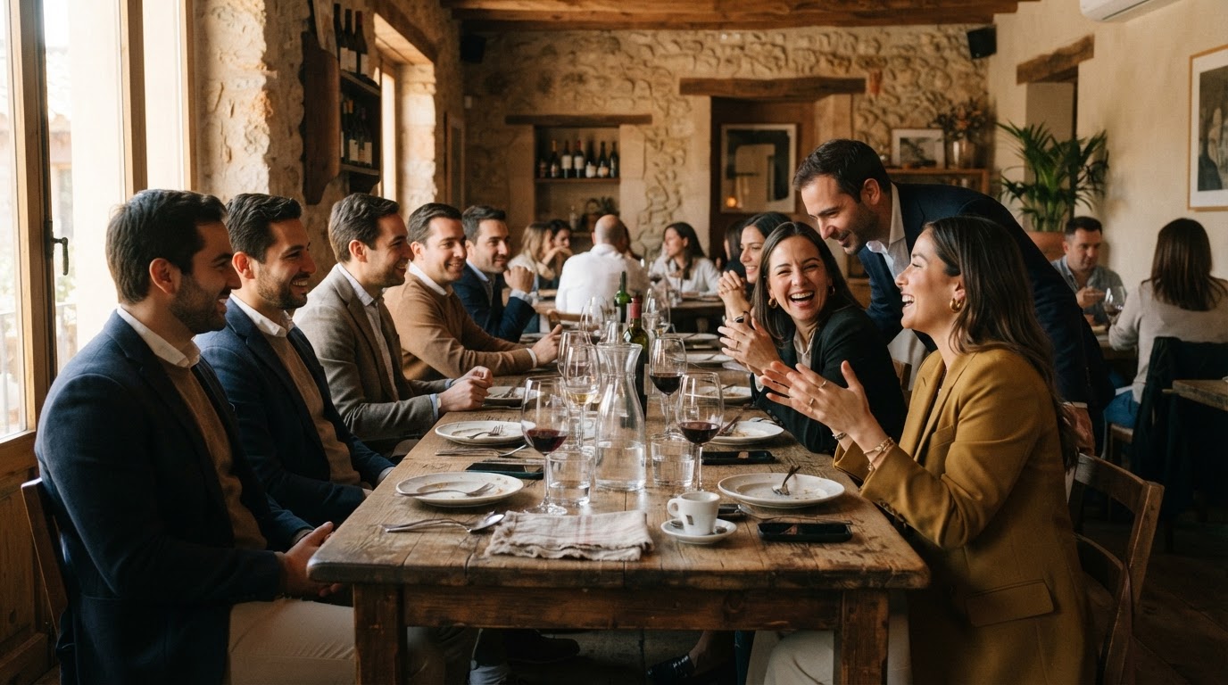 RESERVA — una sola mesa larga durante el almuerzo