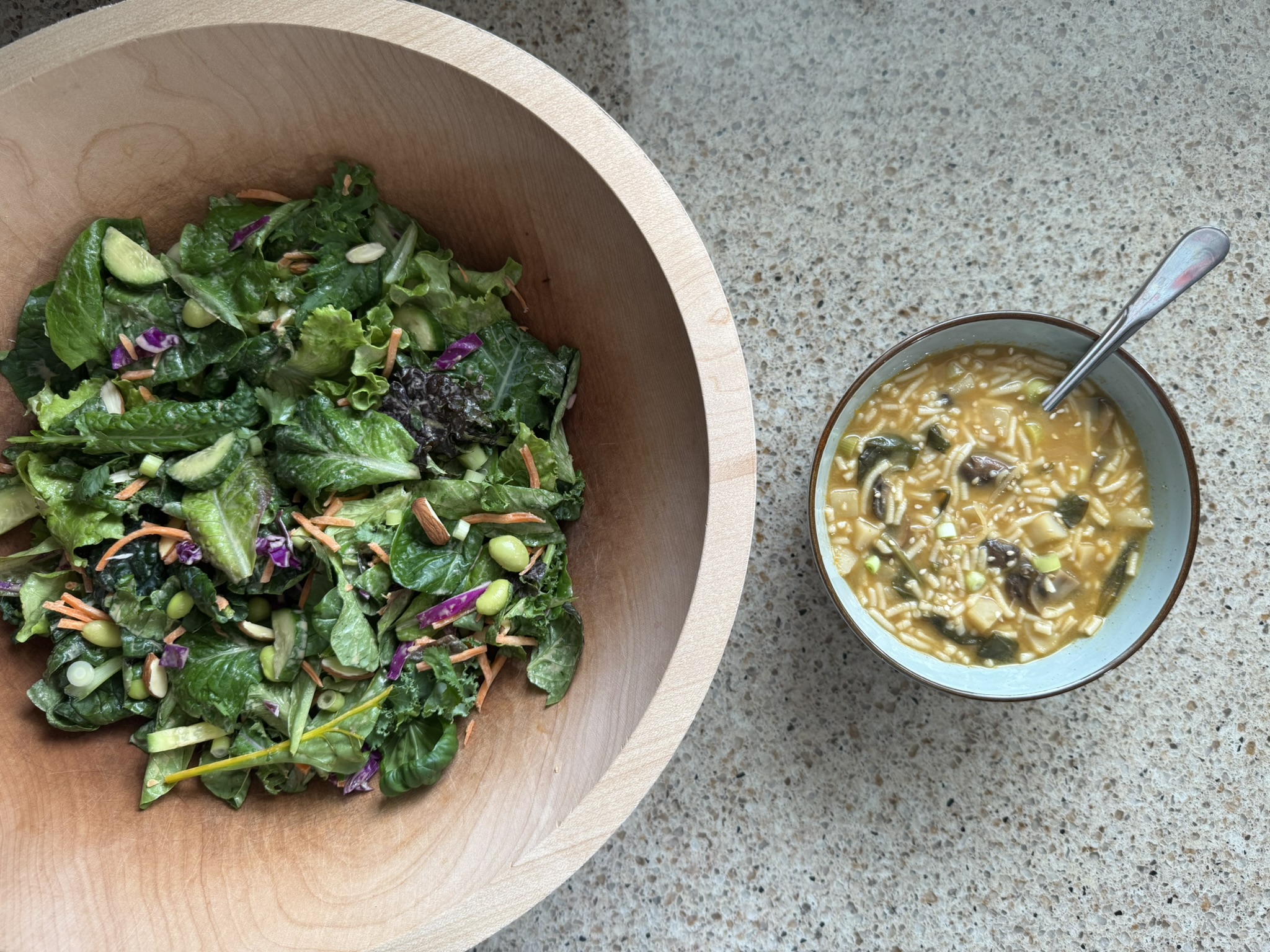A beautiful, appetizing finished salad in a ceramic bowl
