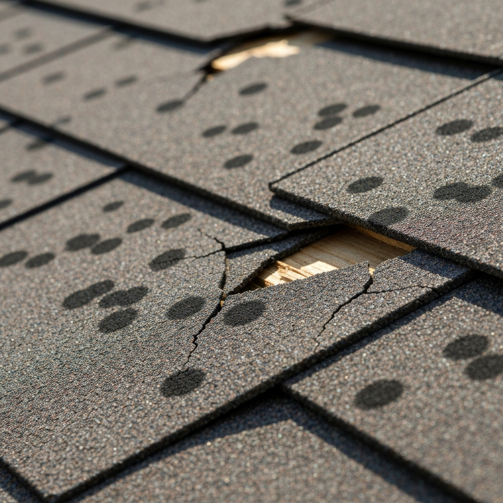 Close up of hidden hail damage on a roof