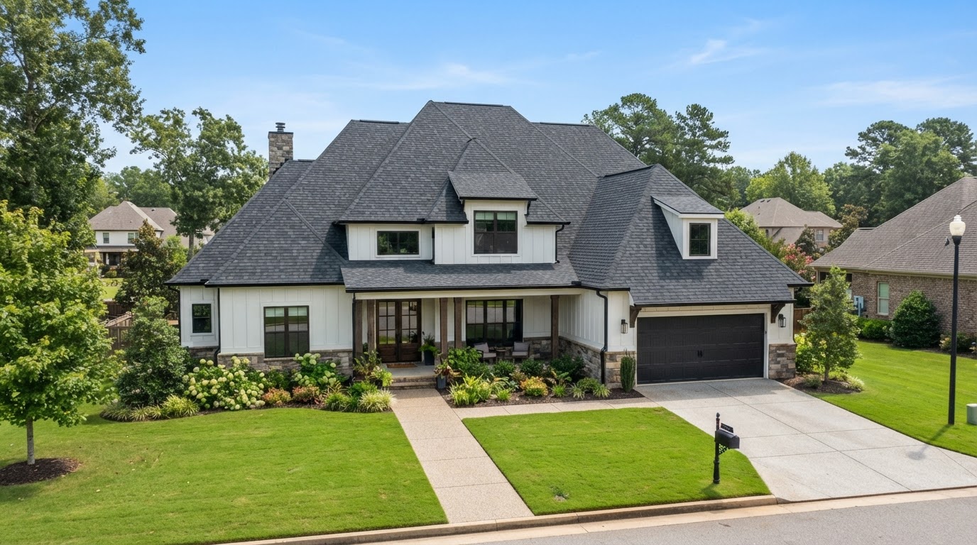 Central Alabama home with a newly installed architectural shingle roof by Crimson Roofing AL