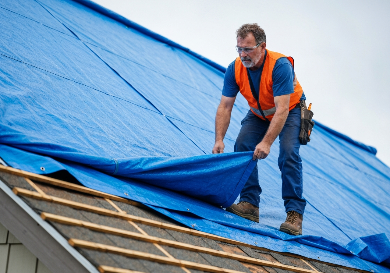 Professional roof tarping