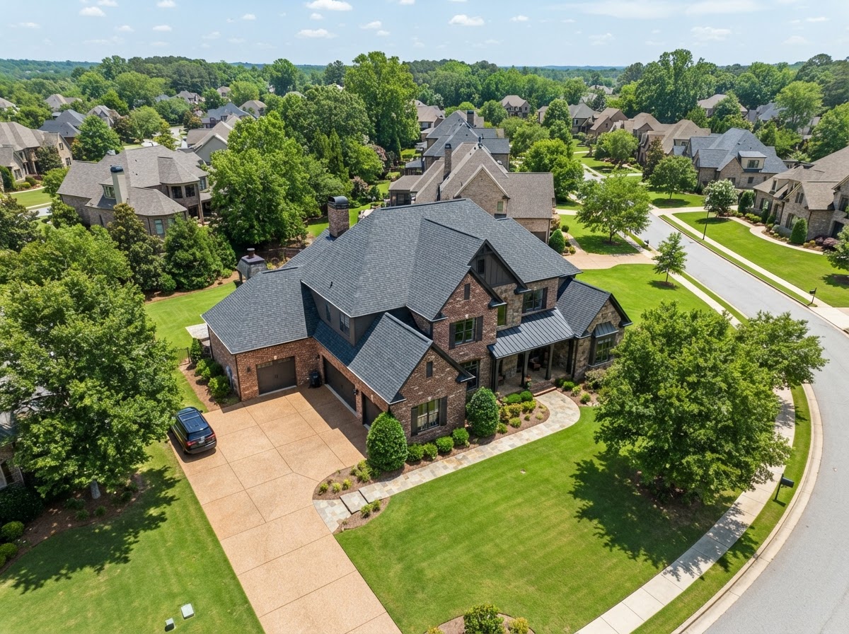 Premium Brick Home Roofing - shingle roof replacement on a high-end brick home in Central Alabama