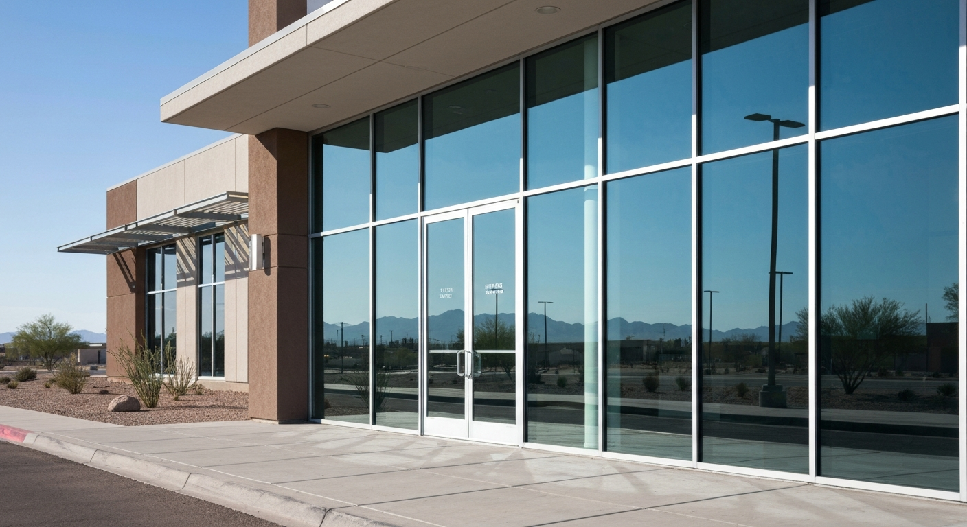 Commercial safety glass installation in a professional Tucson business setting