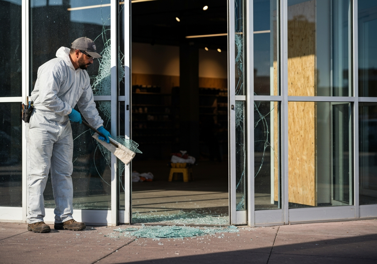Broken Storefront Glass Cleanup