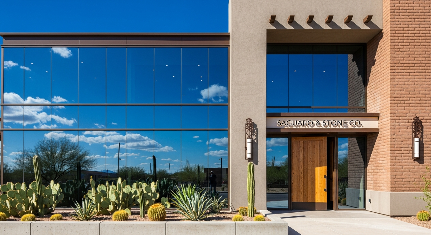 Modern Tucson storefront with premium commercial glass and Southwest architecture