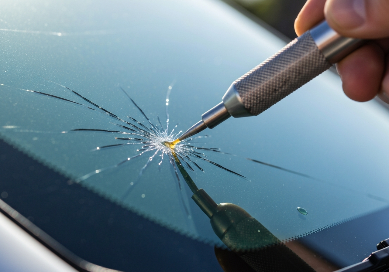 Applying Resin to Windshield Chip