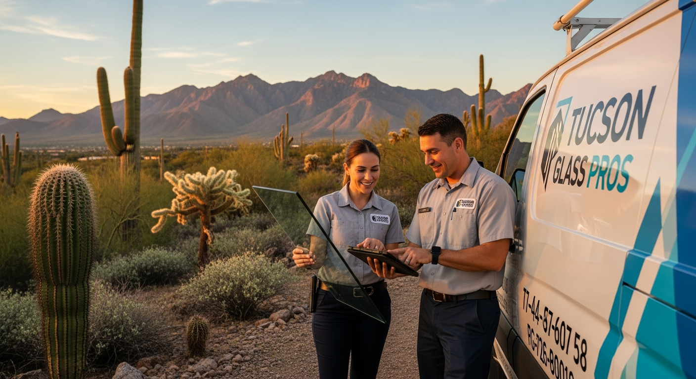 Tucson glass technician working on a home exterior