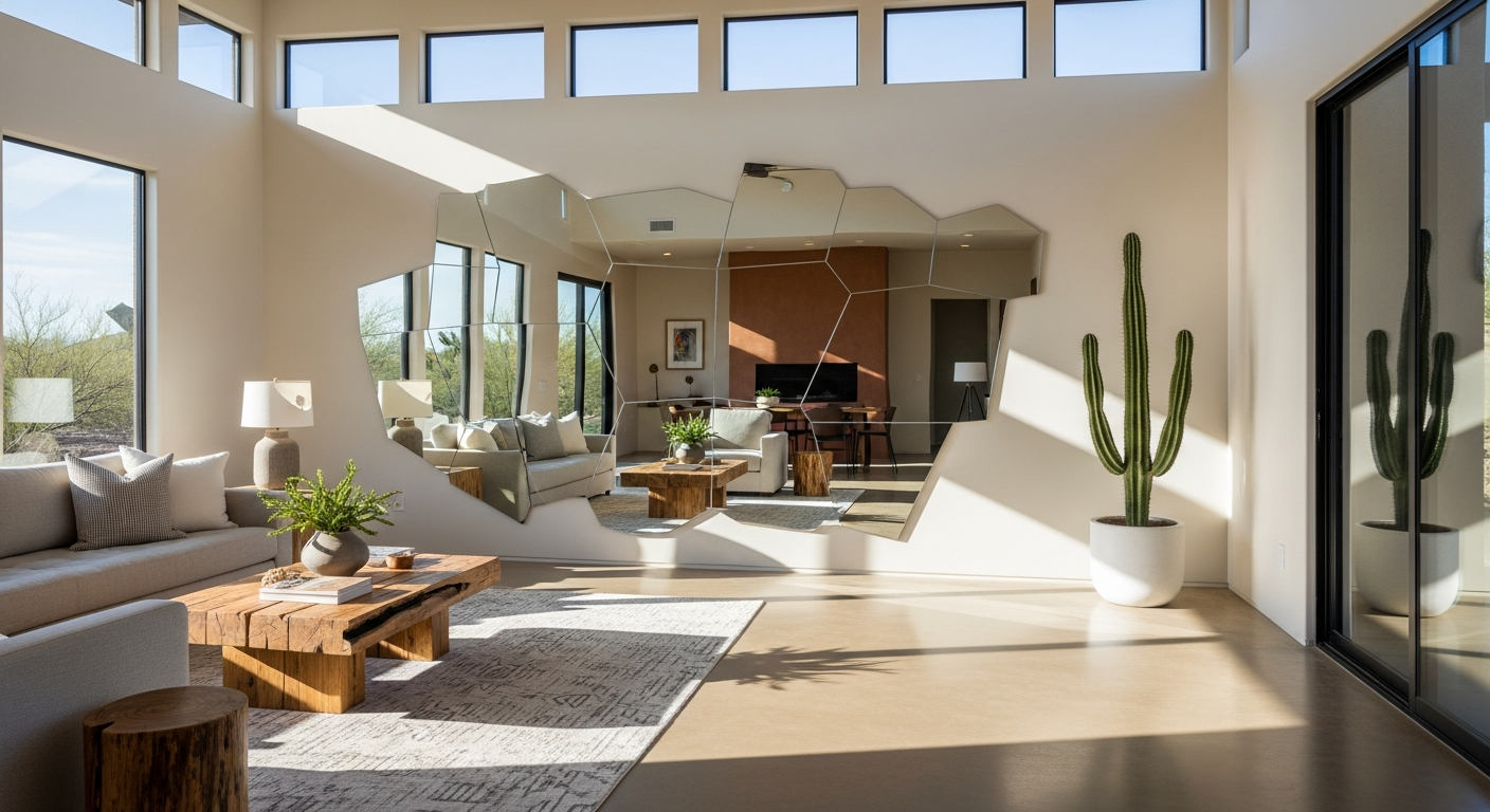 Large custom mirror installation inside a stylish modern Tucson home