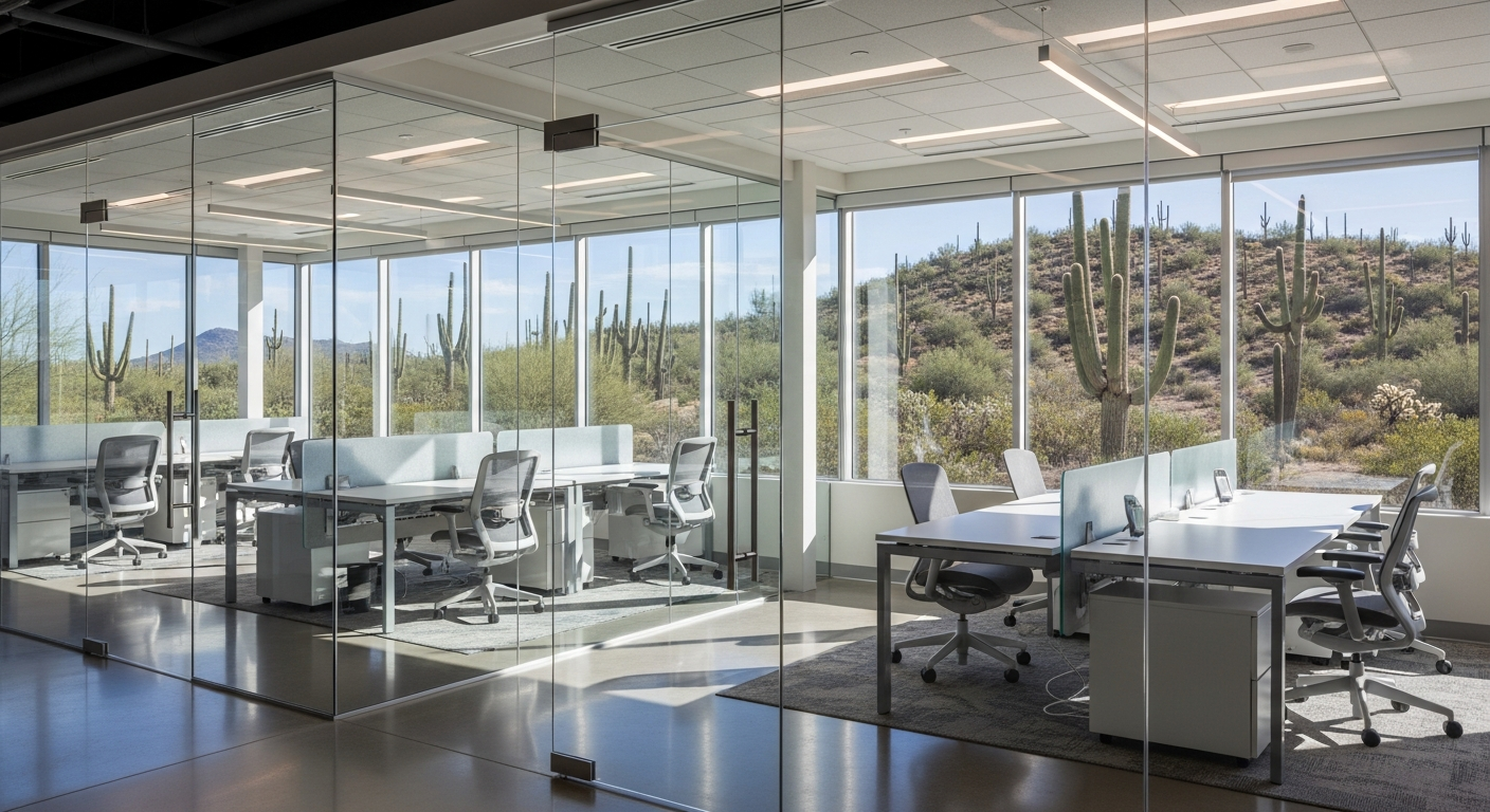Modern office glass partitions in a Tucson business environment