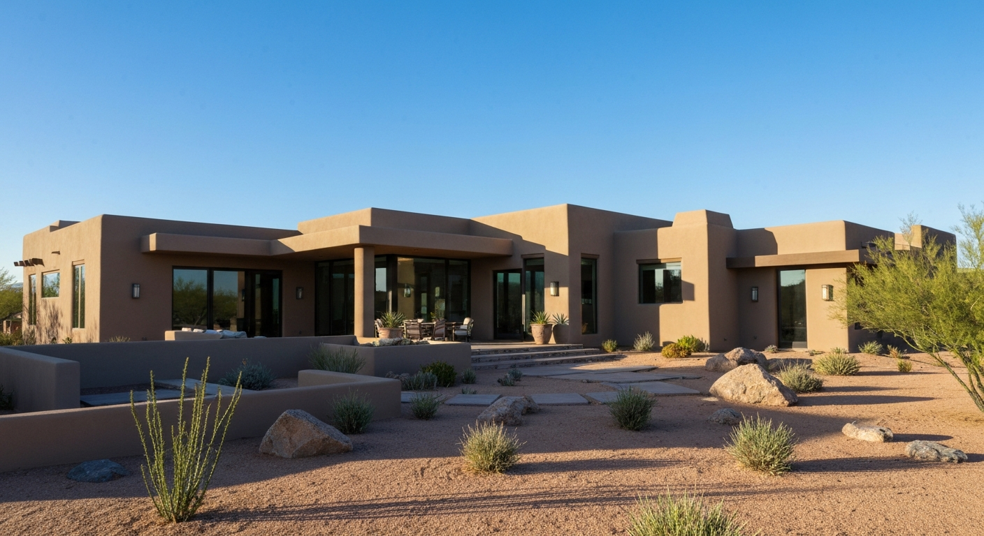 Upscale Tucson home with modern frameless glass elements