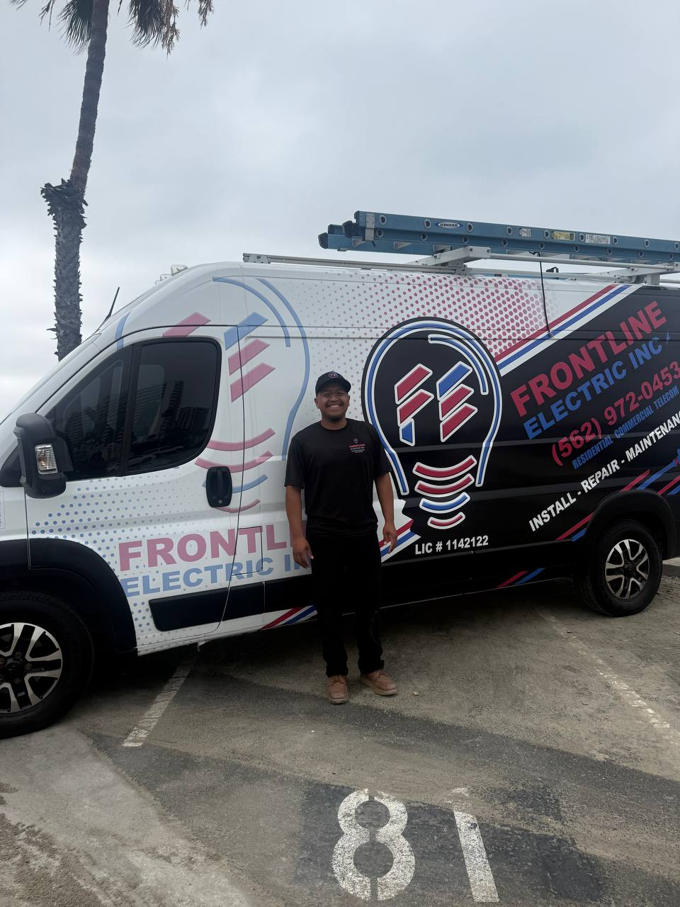 Frontline Electric Inc service van with licensed electrician