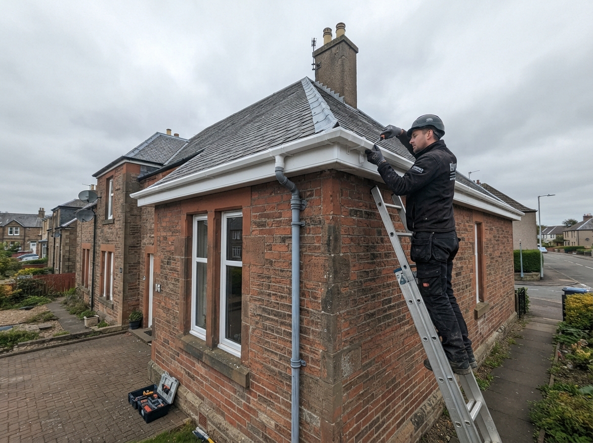 Gutter Repair – Kirkton - Repaired and realigned gutters to resolve a damp problem on a family home. in Dundee by Alpha Roofing & Building
