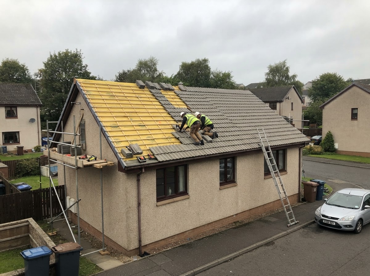 New Roof Installation – Livingston - Complete re-roof of a detached home with new tiles, membrane, and leadwork. in West Lothian by Alpha Roofing & Building