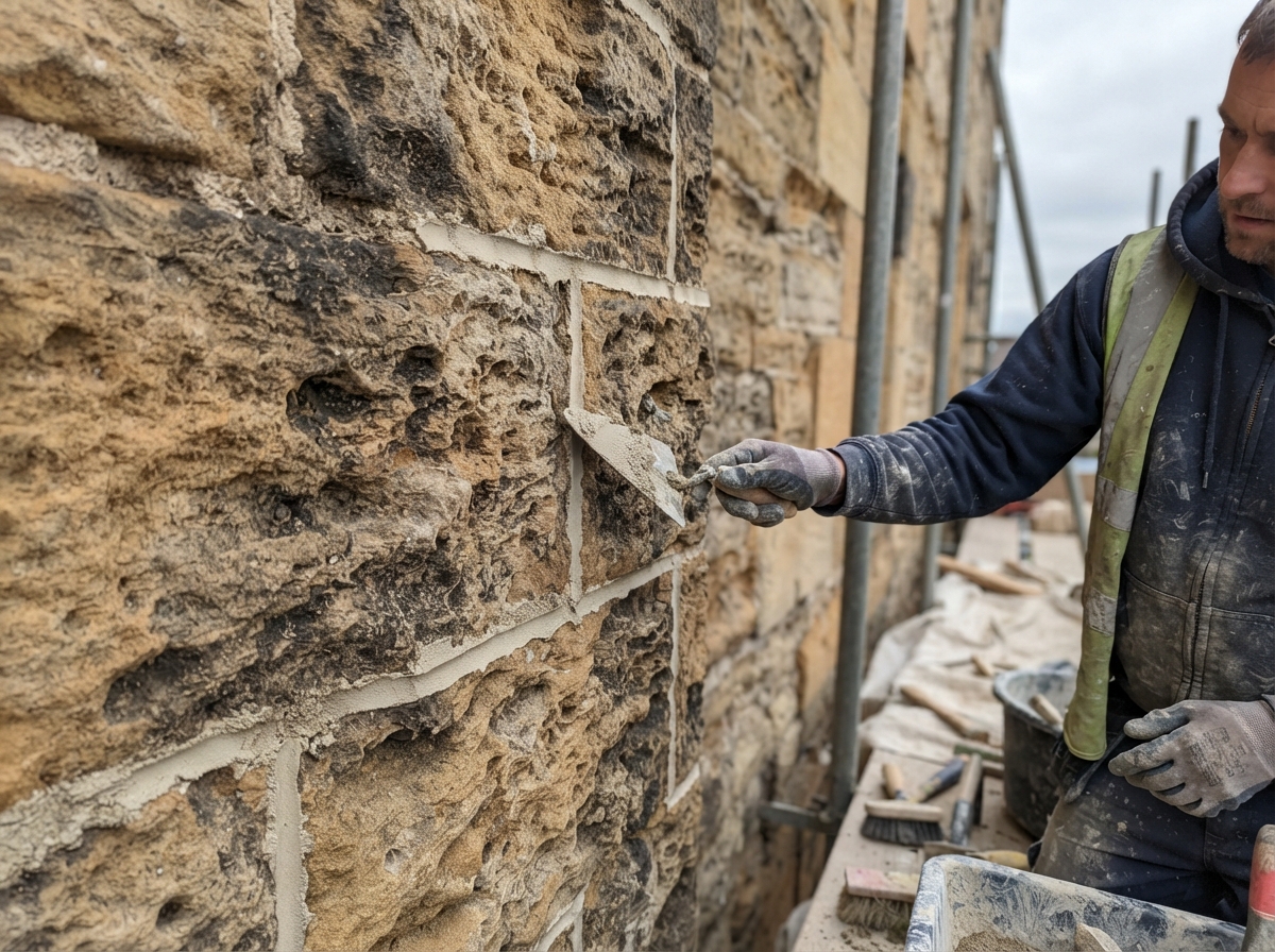 Stone Masonry Restoration – Dunbar - Restored weathered sandstone walls and repointed with lime mortar on a coastal property. in East Lothian by Alpha Roofing & Building