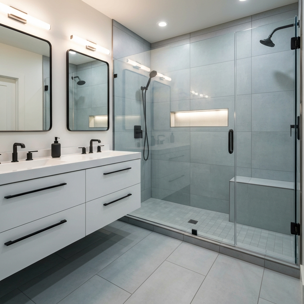 Contemporary bathroom remodel with floating vanity