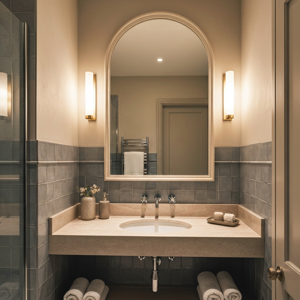 Elegant bathroom design with warm neutral tones