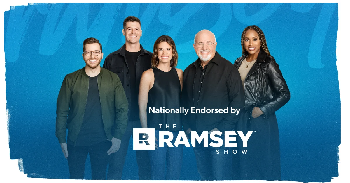 Five people standing together against a blue background with text reading Nationally Endorsed by The Ramsey Show