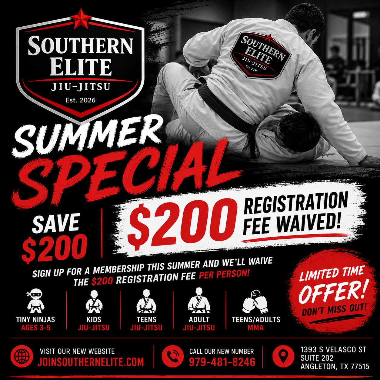 Summer Special: $200 Registration Fee Waived! - Southern Elite Jiu-Jitsu News and Events