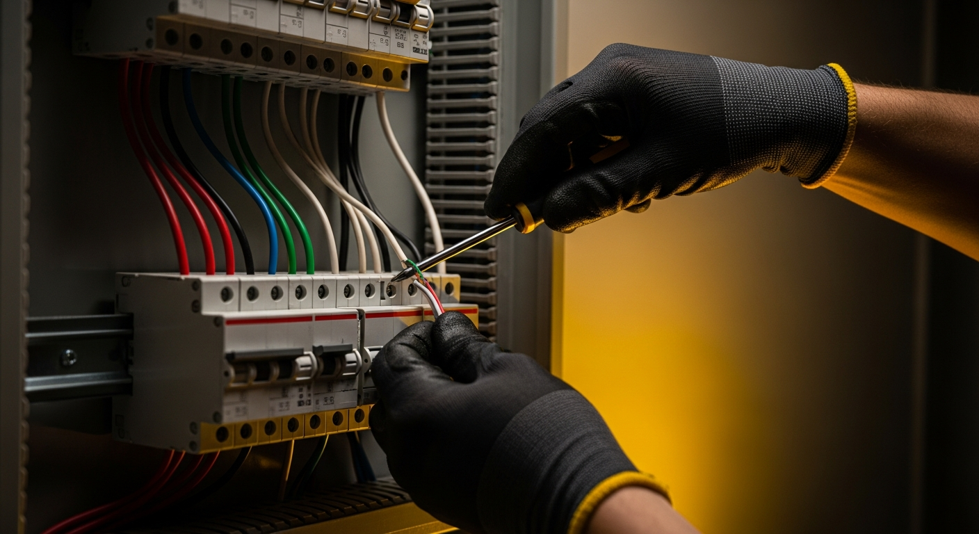 Electrician working on panel