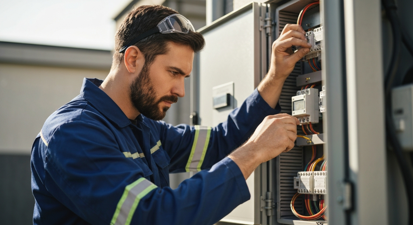 Vipr Electric electrician working on an outdoor panel