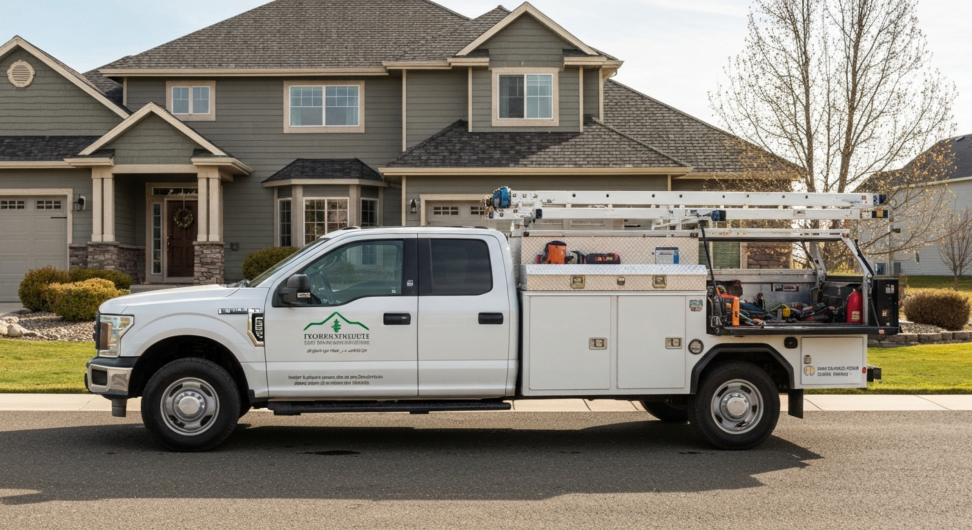 Vipr Electric work truck at a residential job site
