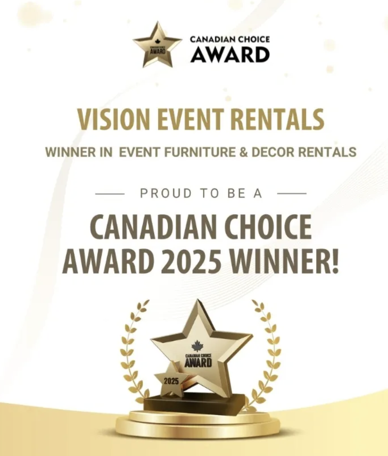 Canadian Choice Award 2025 and 2026 Winner - Vision Event Rentals