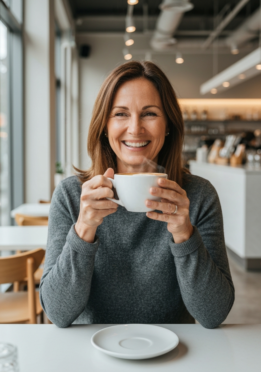 Happy customer with coffee
