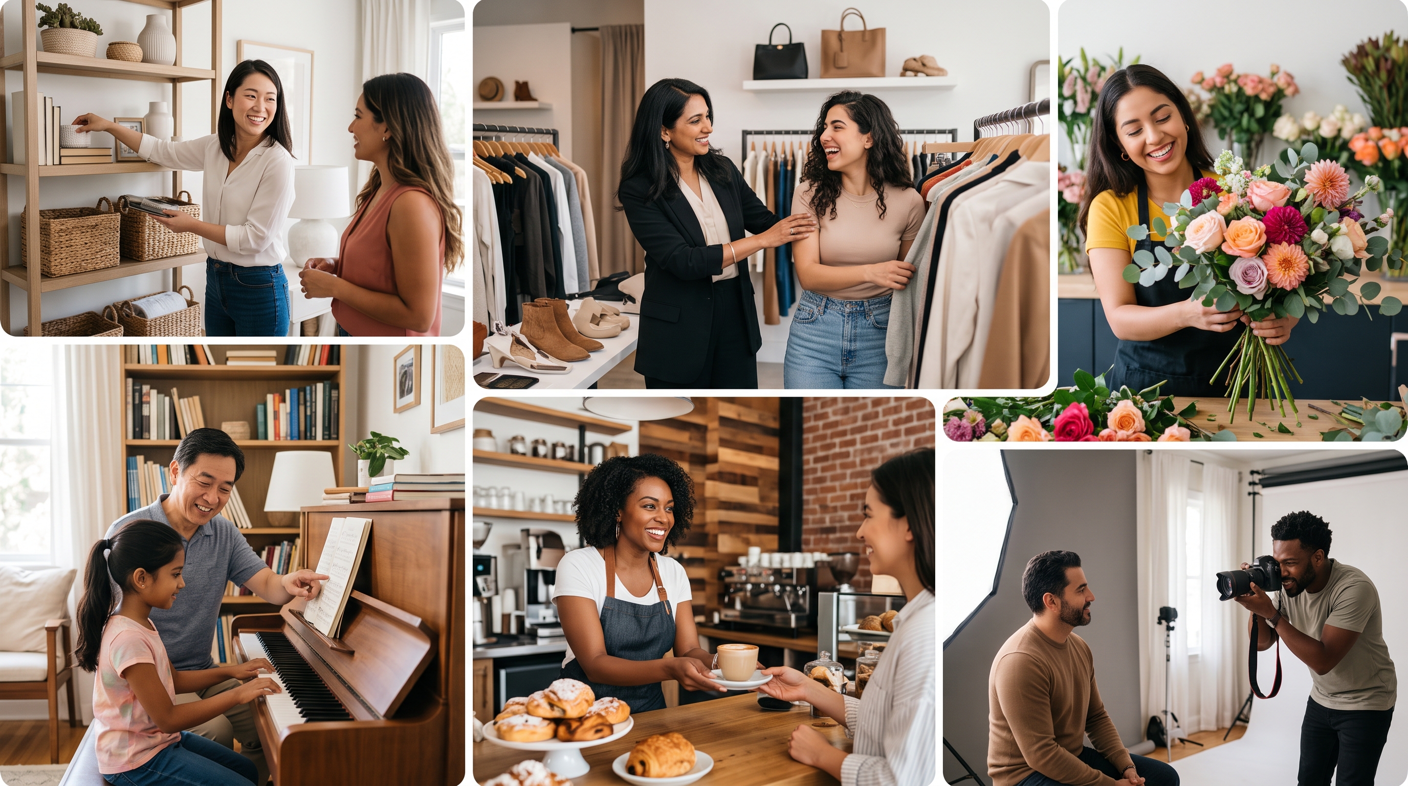 Masonry collage of diverse local businesses