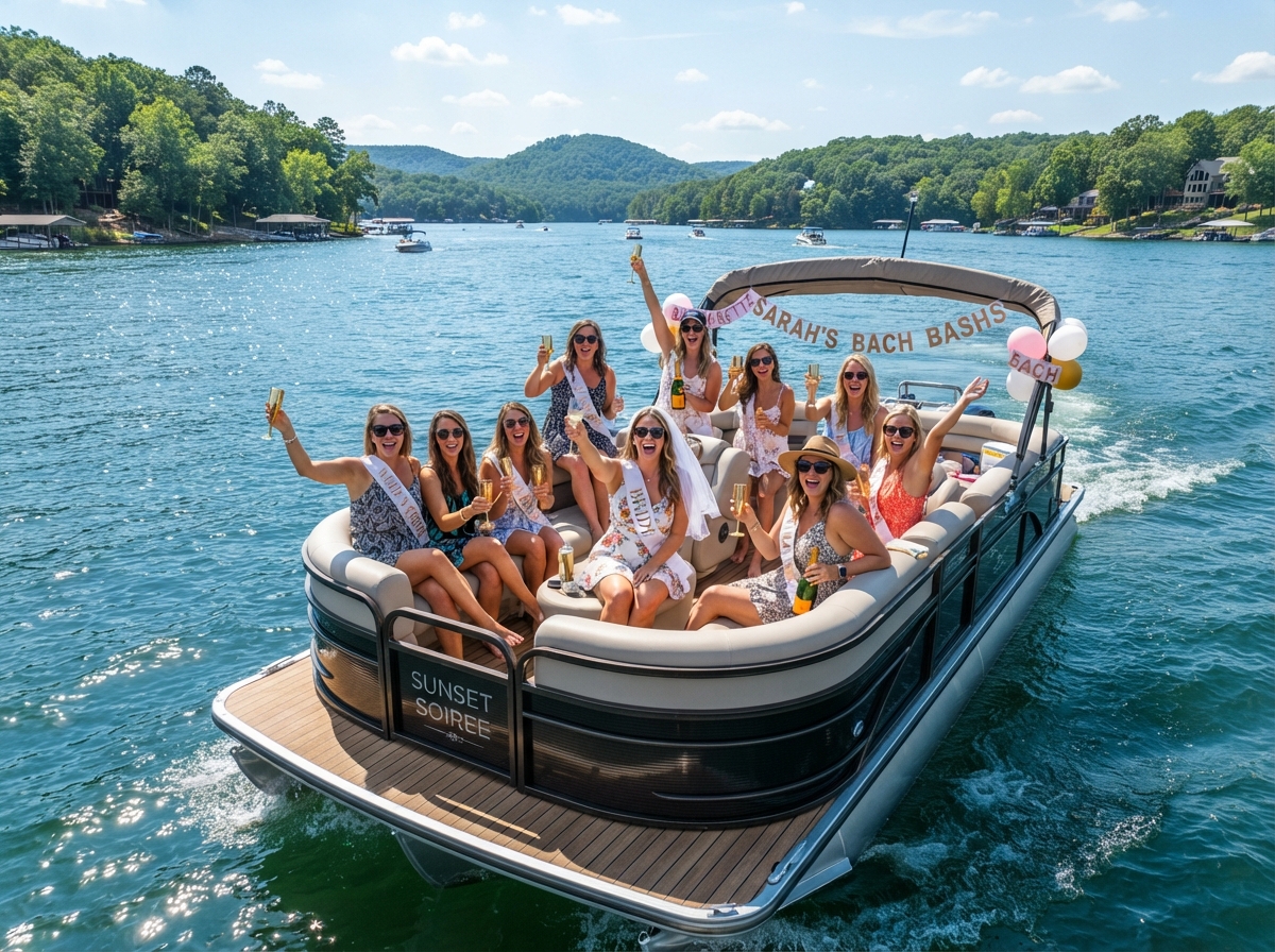 Bachelorette party on a pontoon boat at Lake of the Ozarks
