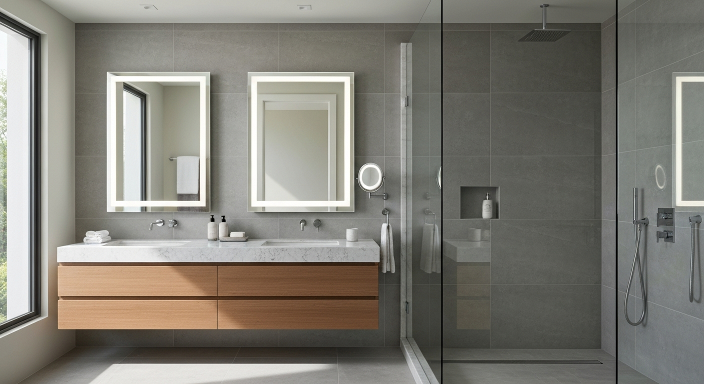 Spa-like bathroom floating vanity