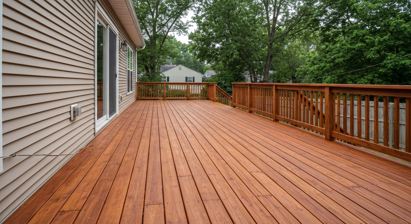 Timber decking in Gloucester after algae removal and wood restoration by Glevum Hydro