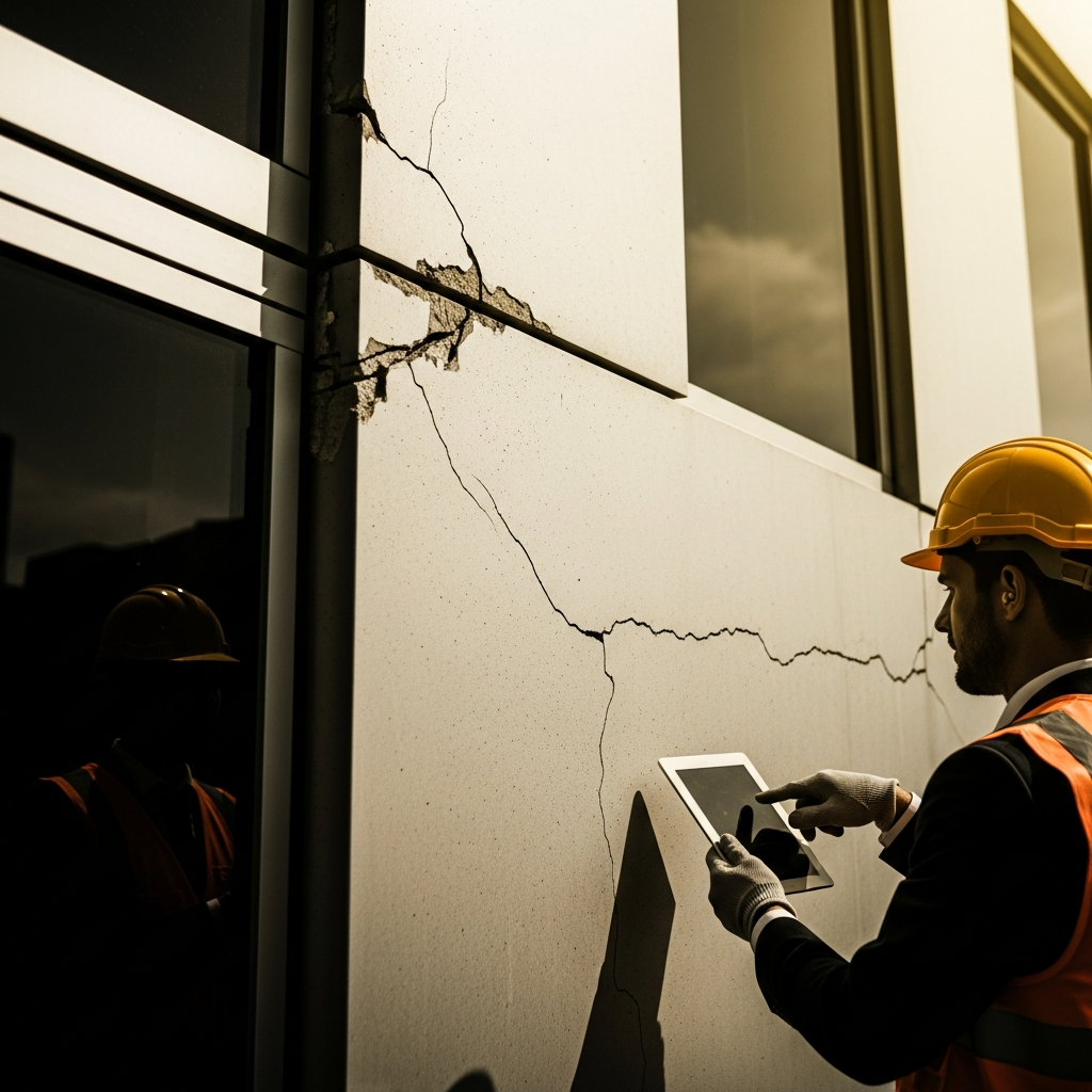Engenheiro civil especialista realizando engenharia diagnóstica para identificação de patologias construtivas