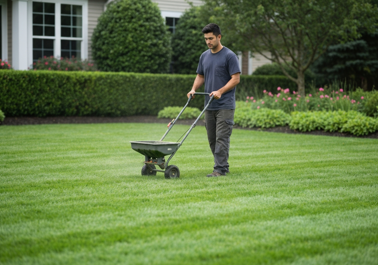 Professional applying fertilizer