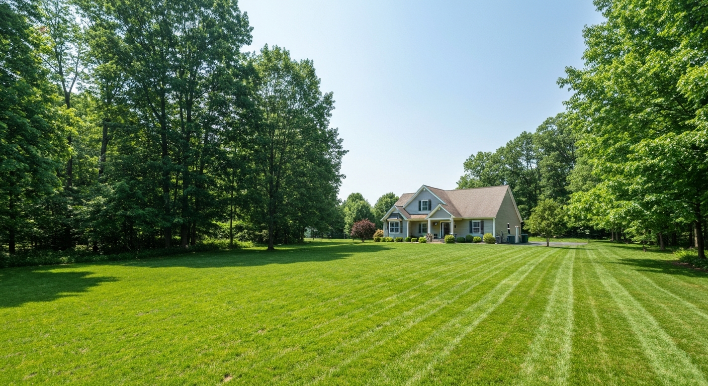 Healthy green lawn in a suburban Mohnton neighborhood