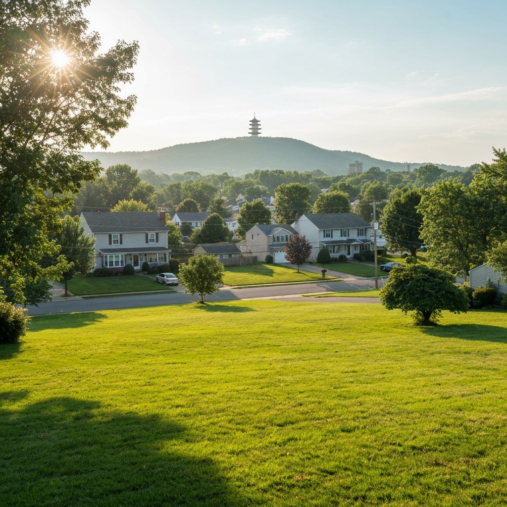 Lush green lawn in Reading PA with the Pagoda in the background