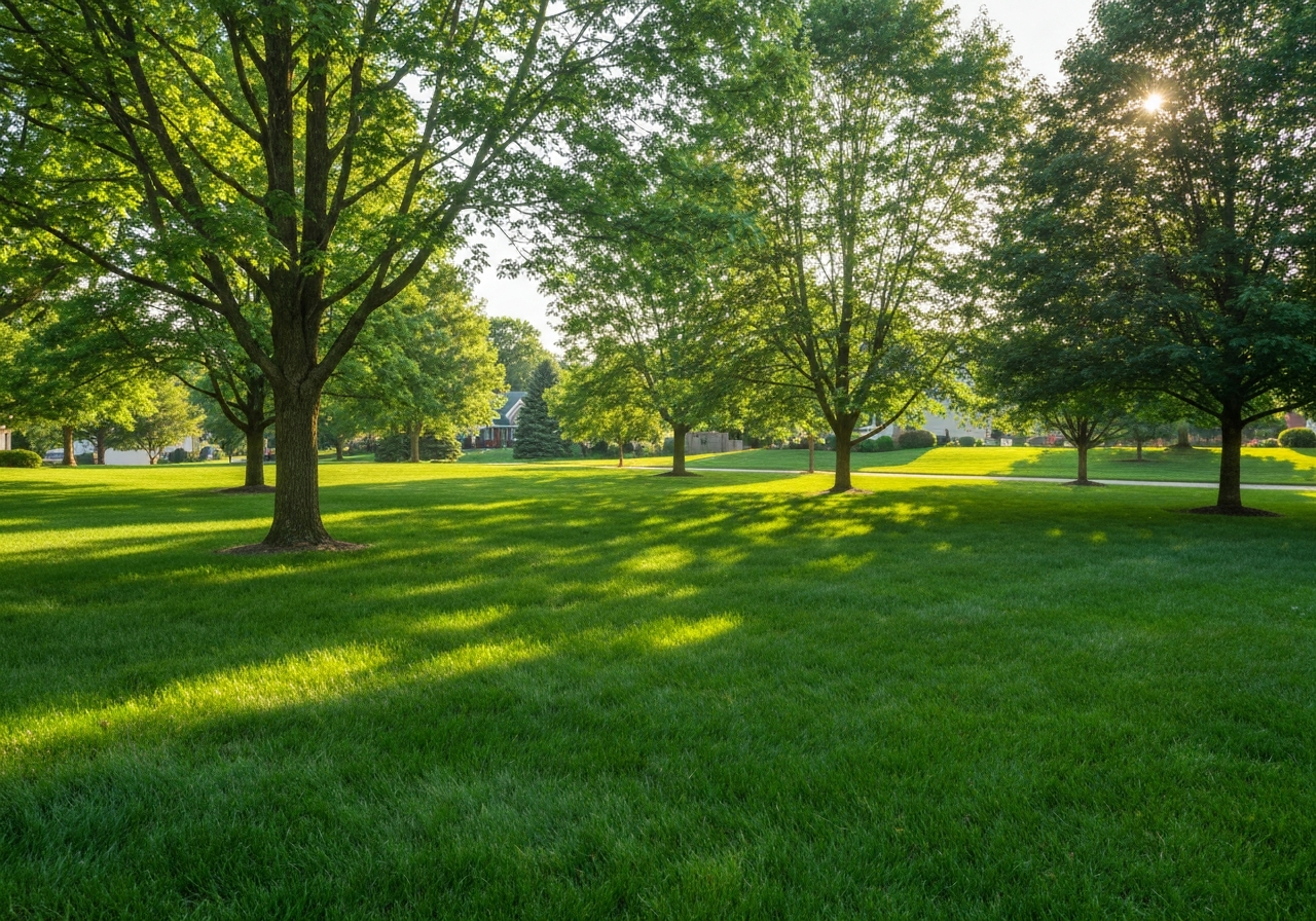 Healthy, lush green lawn in a suburban Pennsylvania neighborhood