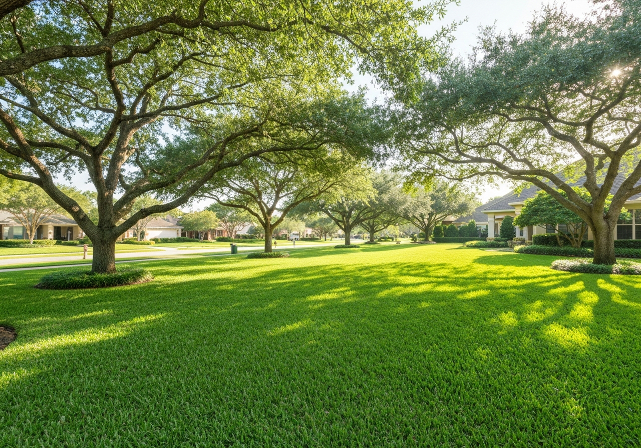 Healthy green lawn in a suburban neighborhood