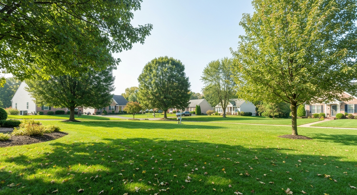 Healthy green lawn in a suburban Monocacy Station neighborhood