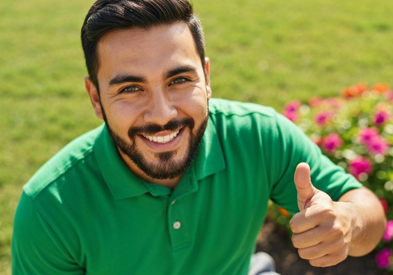 Smiling team member giving thumbs up