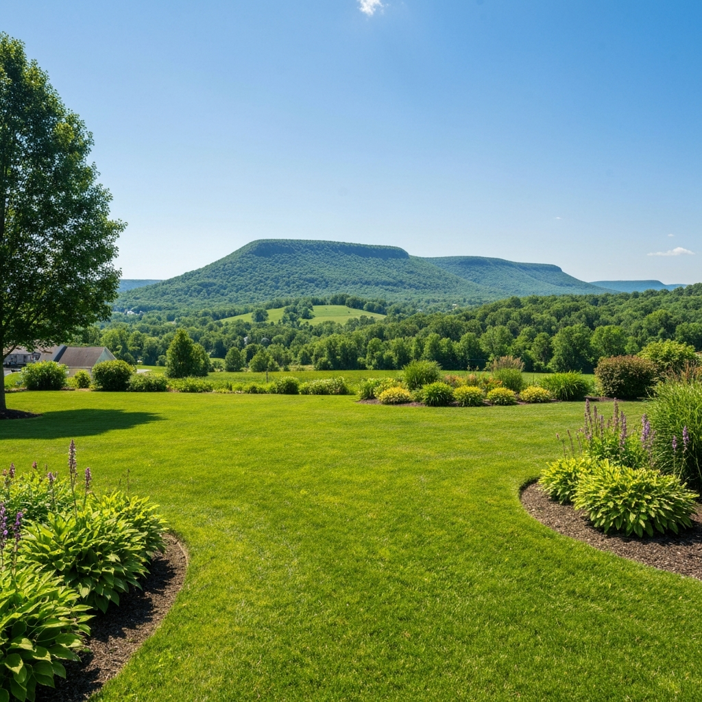 Beautiful green lawn in a Robesonia neighborhood near South Mountain